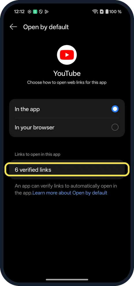 Android screenshot: Check the links