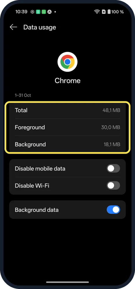 Android screenshot: See how much it used