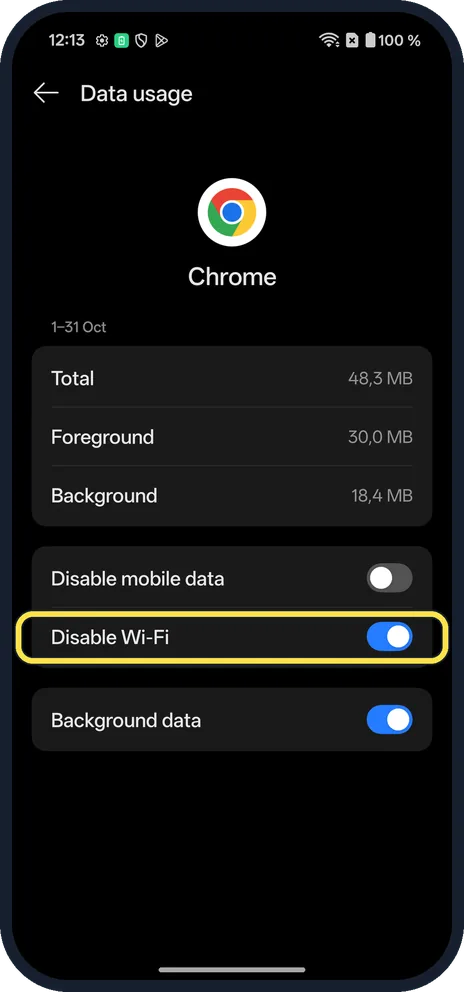Android screenshot: Block Wi-Fi