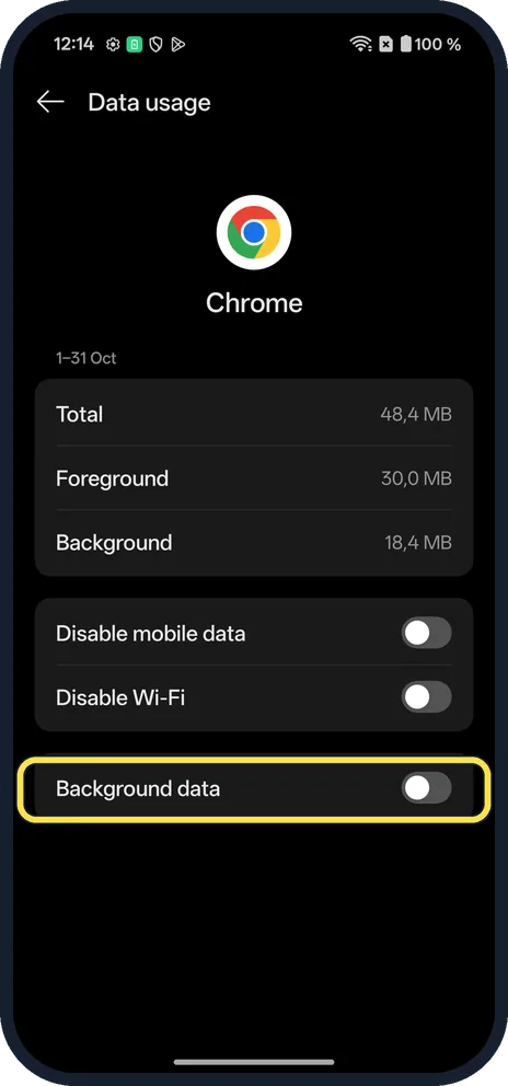 Android screenshot: Stop background data