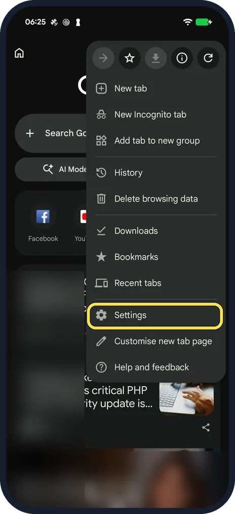 Screenshot from the guide: How to stop Chrome offering to save passwords on Android