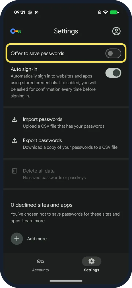 Android screenshot: Check that it is off