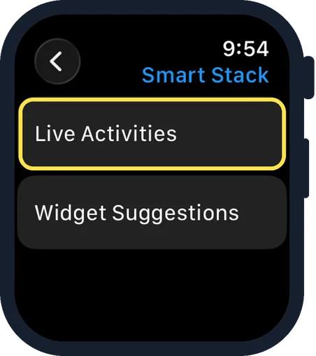 Apple Watch screen: Tap Live Activities