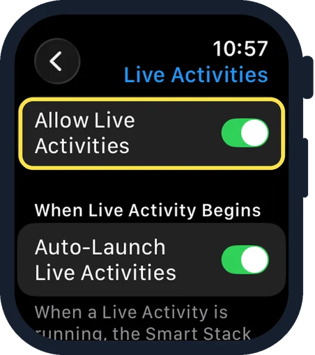Apple Watch screen: Or switch off Allow Live Activities