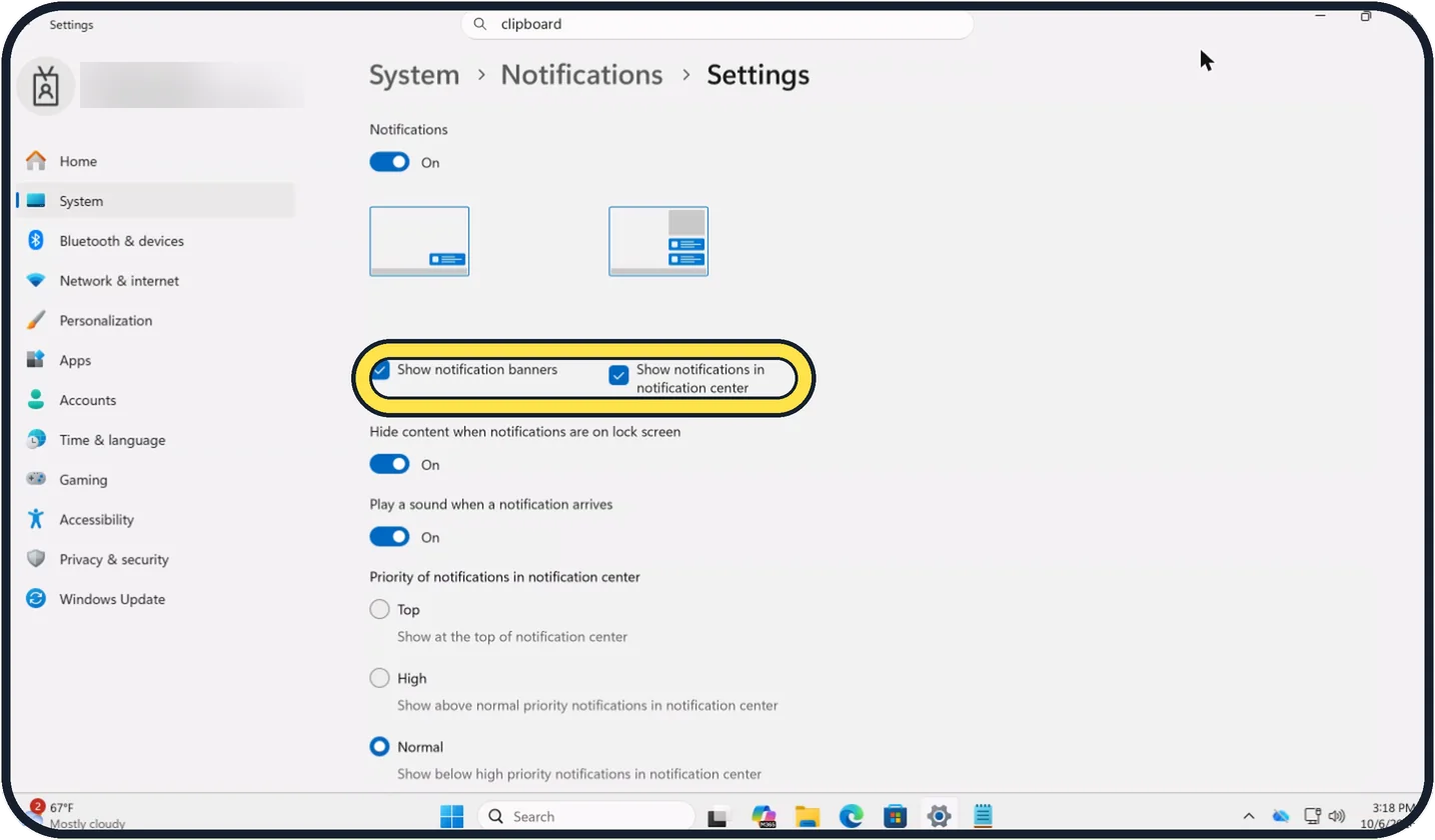 Windows screenshot: Or keep it but stop the pop-ups