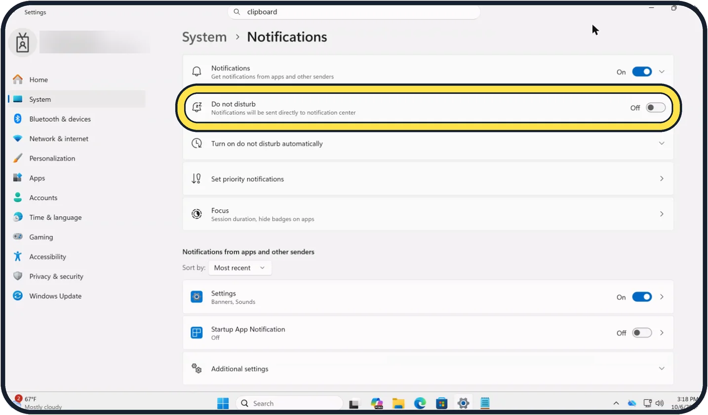 Windows screenshot: Silence everything for a while