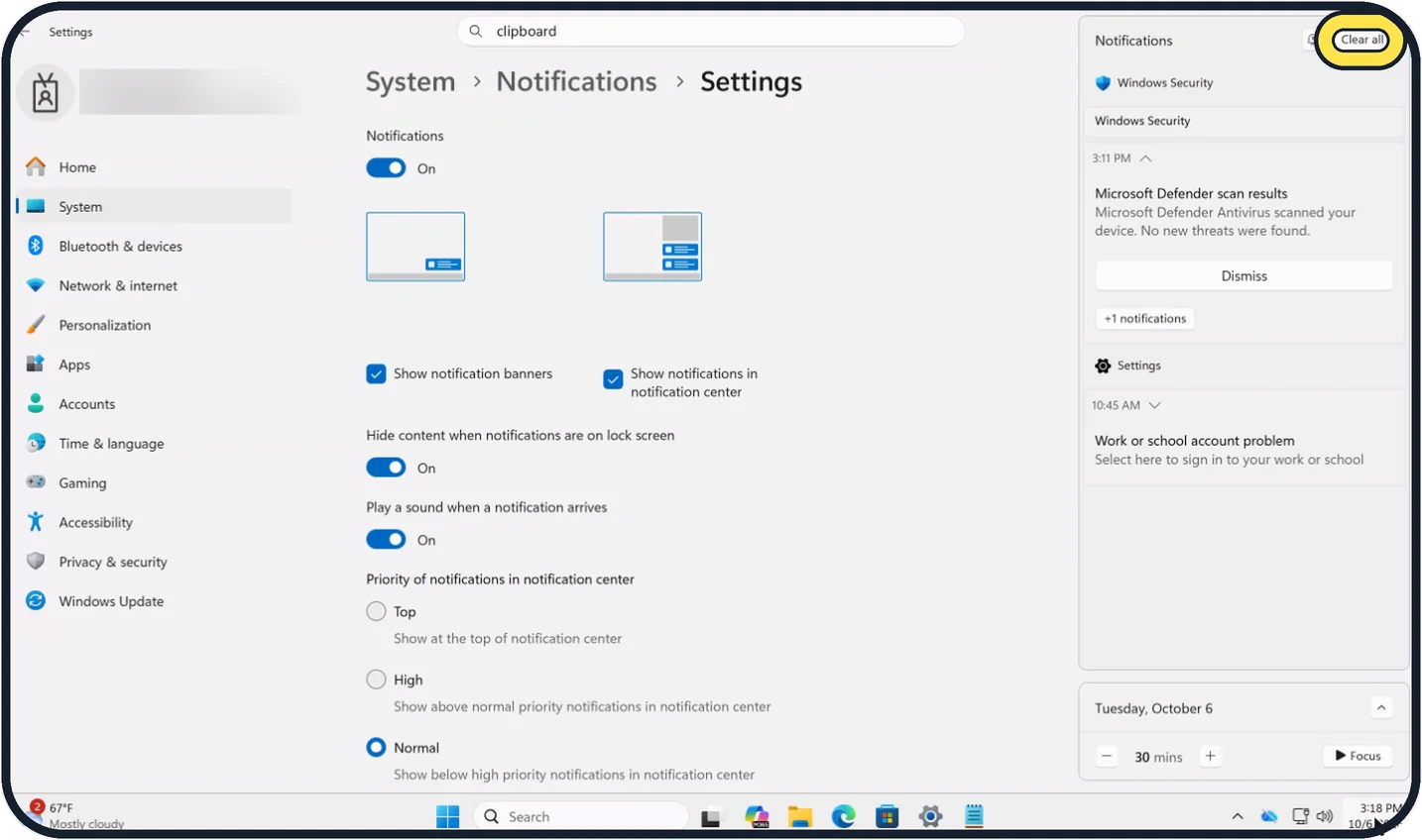Windows screenshot: Clear what is already there