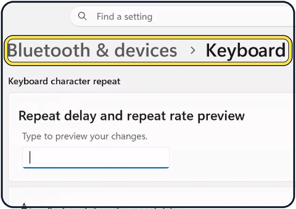 Windows screenshot: Open the Keyboard settings