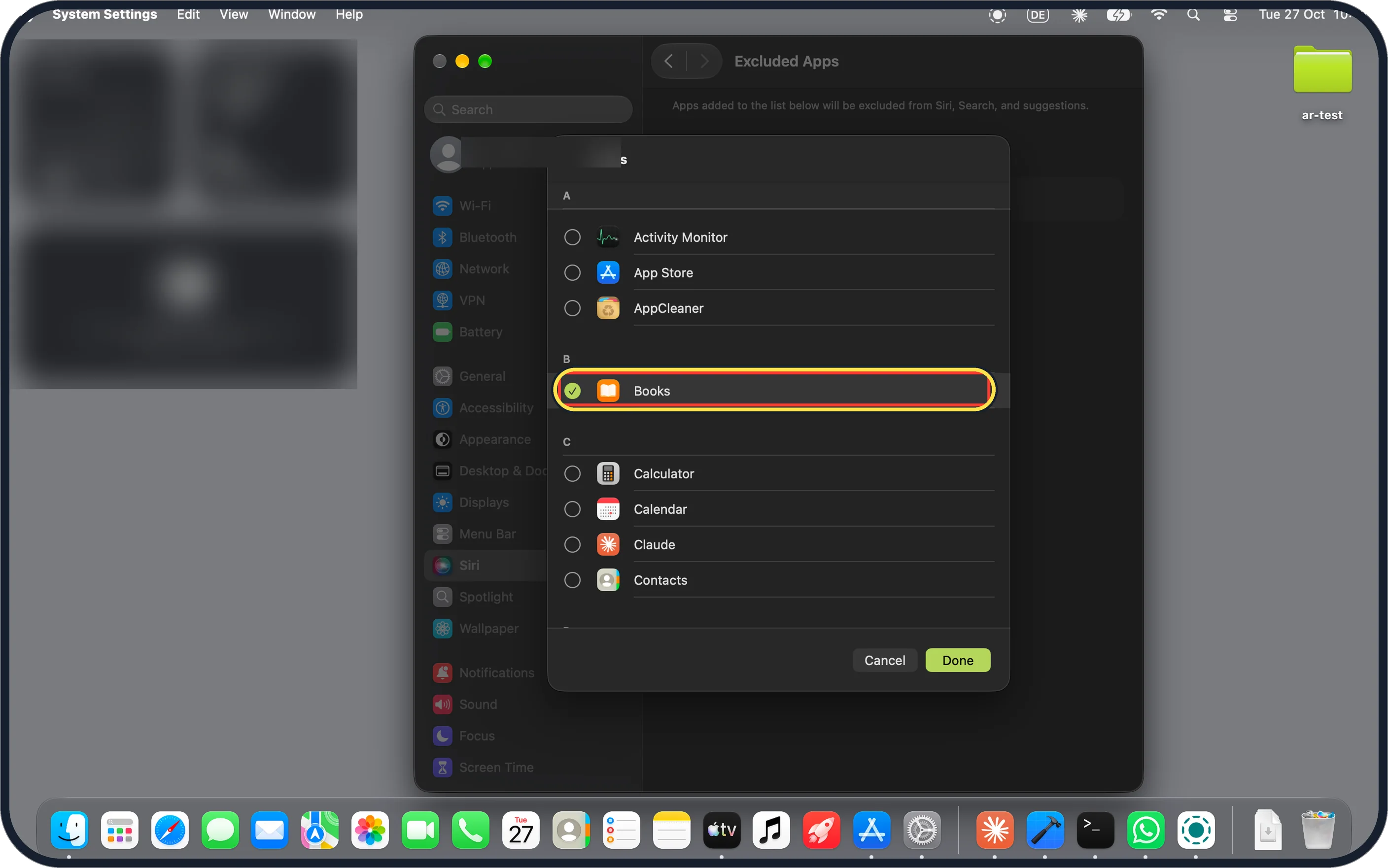 Mac screenshot: Tick the app and click Done