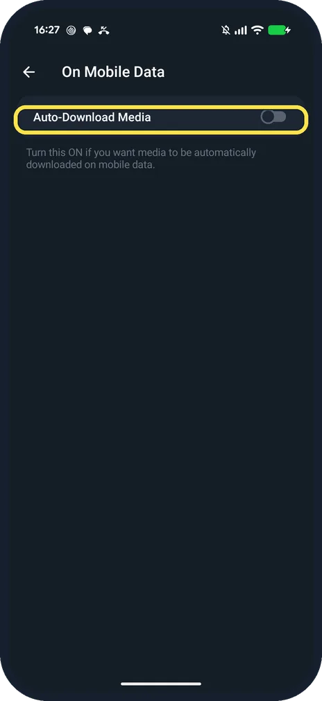 Android screenshot: Switch off Auto-Download Media