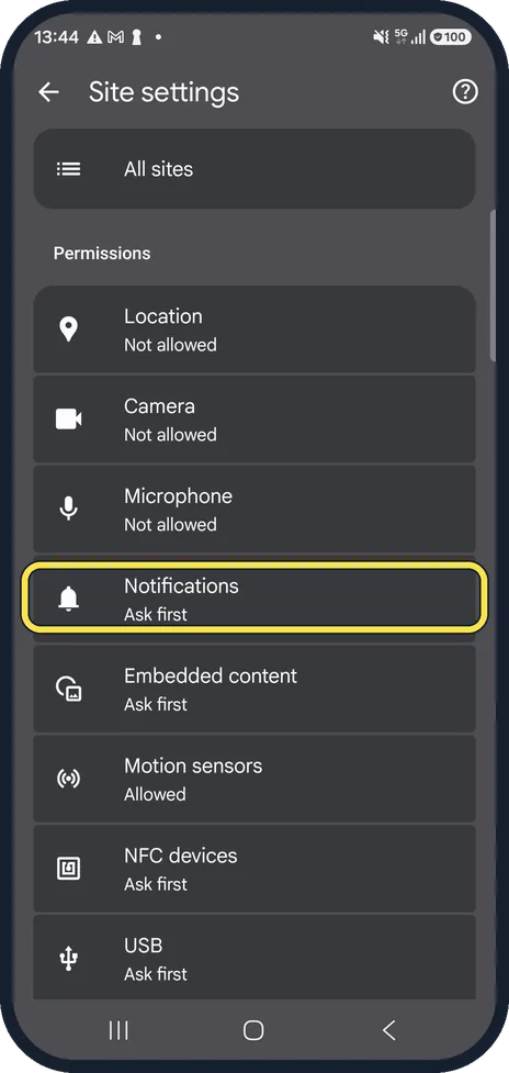 Screenshot from the guide: How to stop website notifications in Chrome on Android