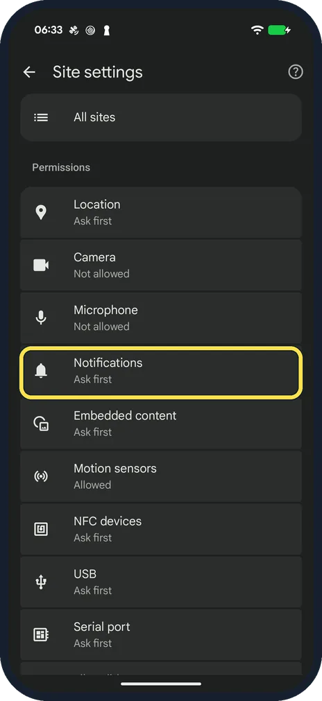 Android screenshot: Tap Notifications