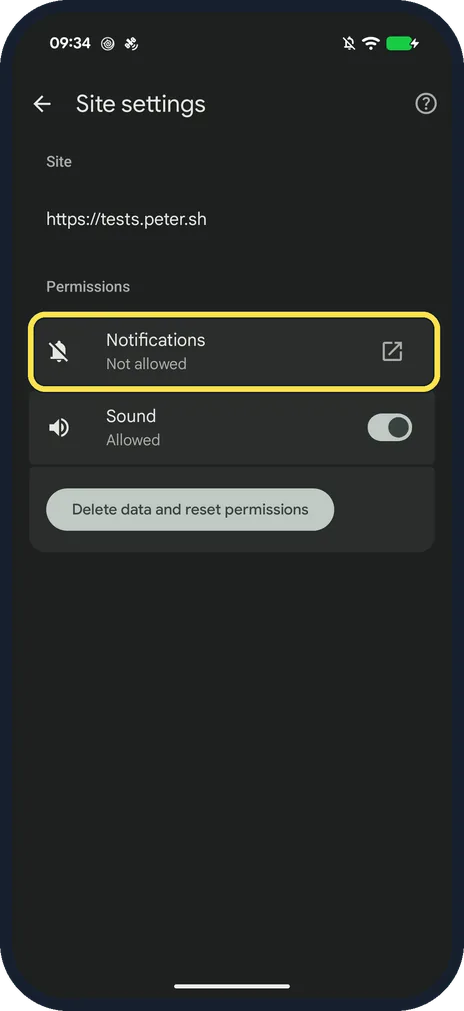 Android screenshot: Check one site