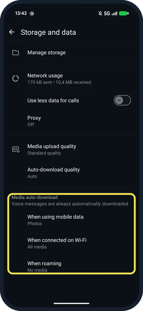 Android screenshot: Tap When using mobile data