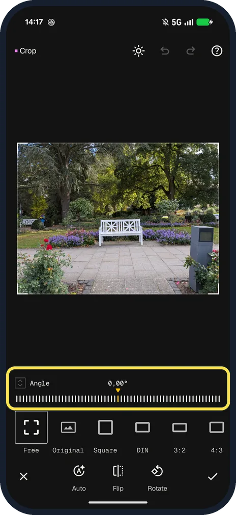 Android screenshot: Find the Angle slider