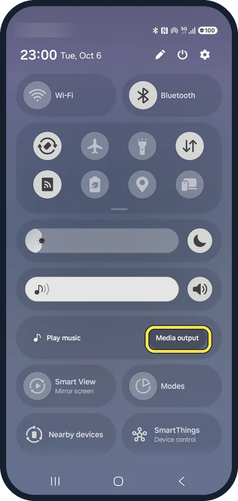 Android screenshot: Tap Media output