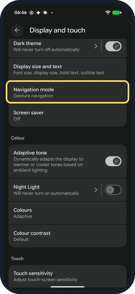 Android screenshot: Open Navigation mode