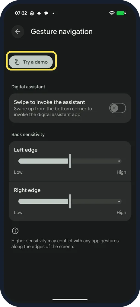 Android screenshot: Try a demo