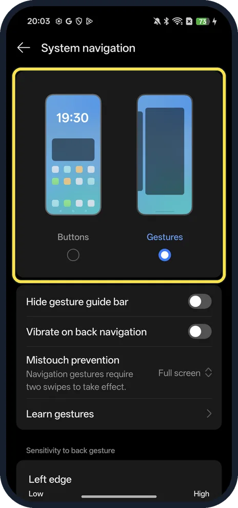 Android screenshot: Pick Buttons or Gestures