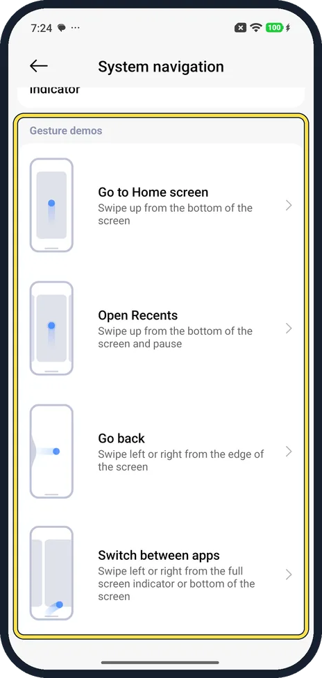 Android screenshot: Learn the gestures