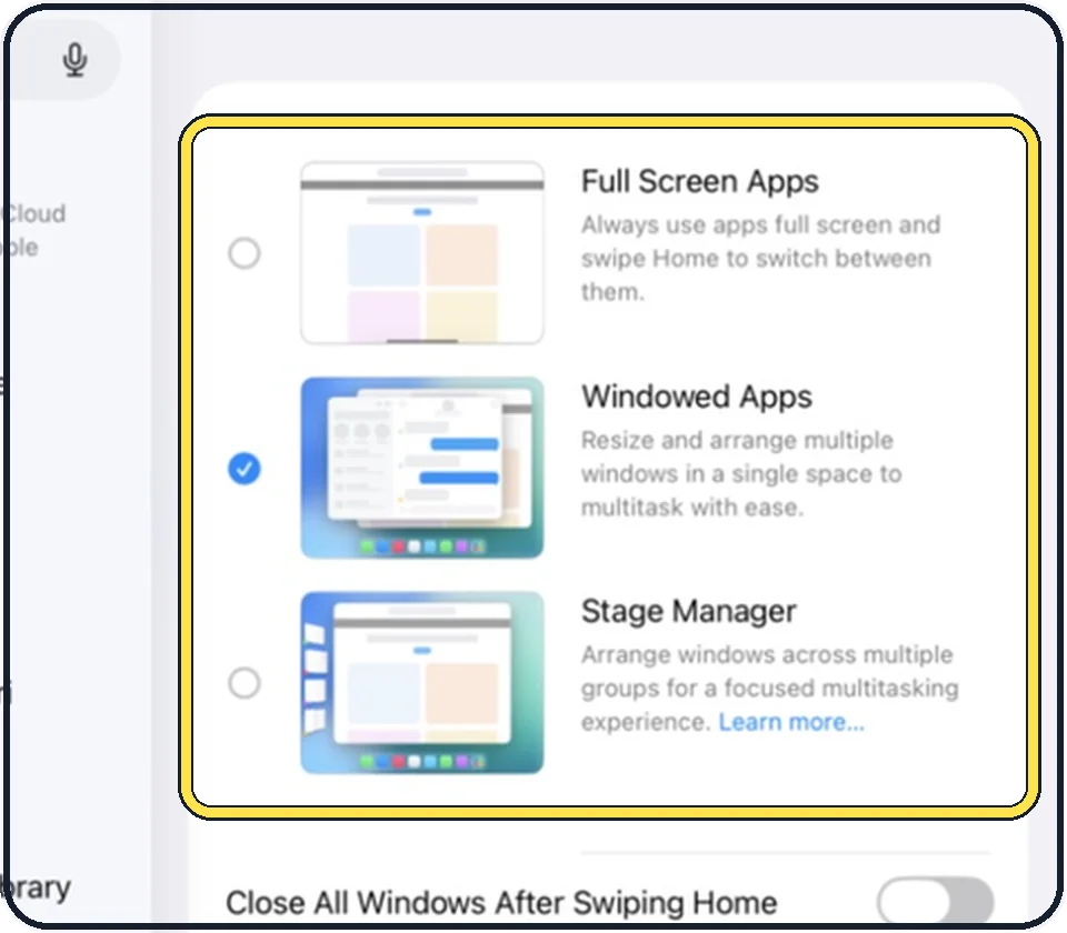 iPad screenshot: Choose a mode