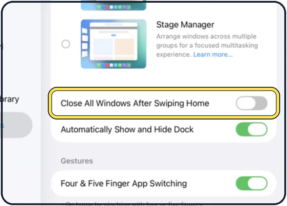 iPad screenshot: Decide what happens when you go Home