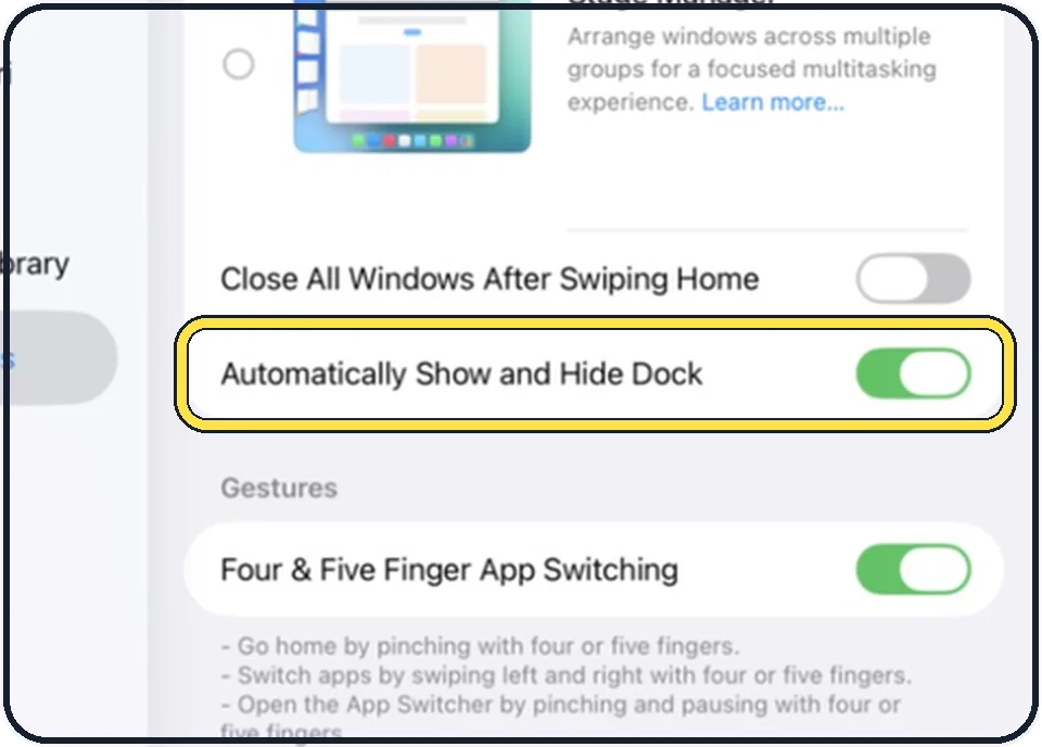 iPad screenshot: Decide about the Dock