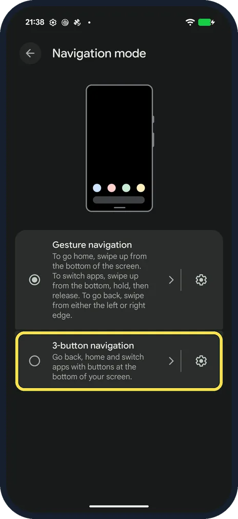 Android screenshot: Choose 3-button navigation