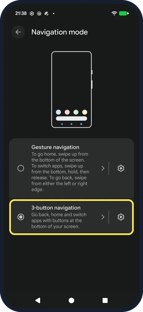 Android screenshot: Check that it is selected