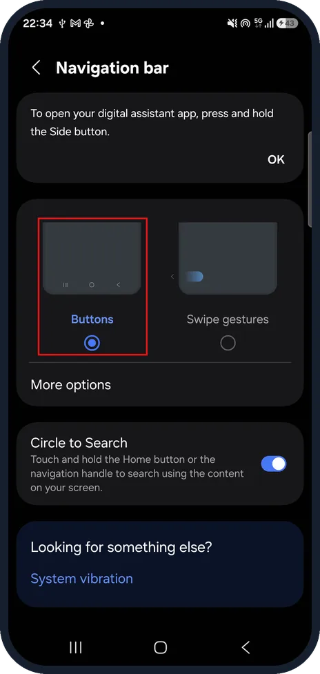 Android screenshot: Samsung Galaxy: choose Buttons