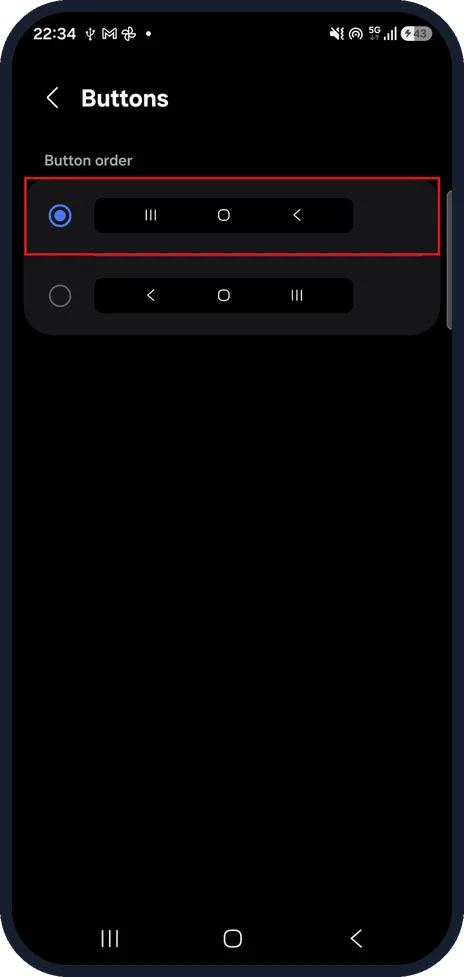 Android screenshot: Samsung Galaxy: check the button order