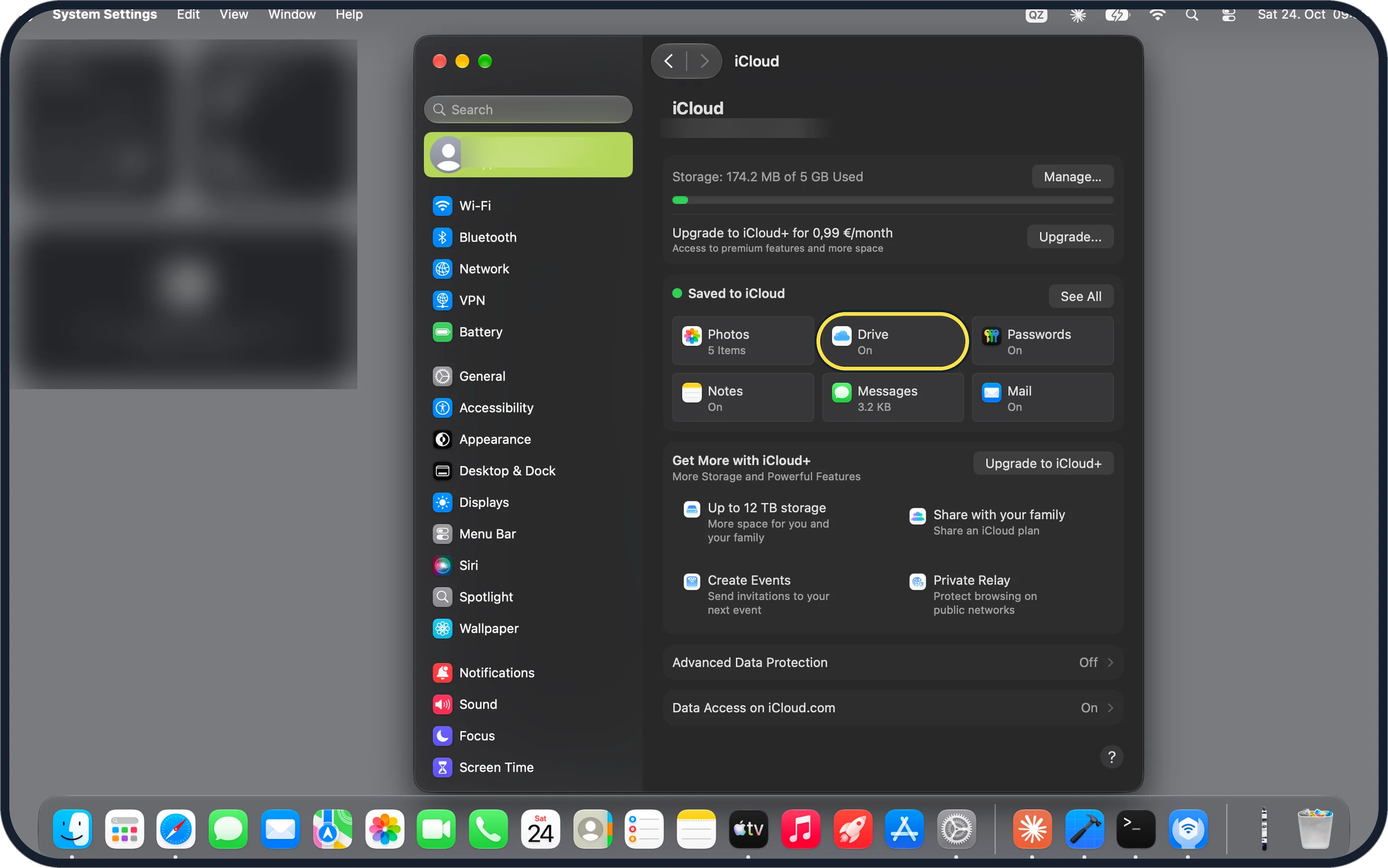 Mac screenshot: Check your storage and click Drive