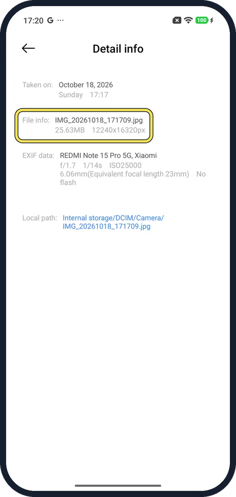 Android screenshot: Check the Ultra HD photo