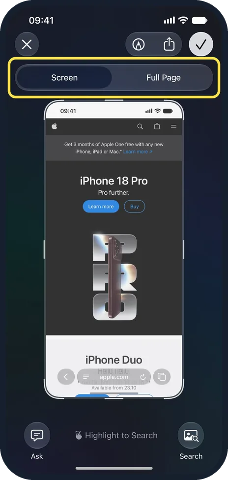 Screenshot from the guide: How to take a full-page screenshot on an iPhone