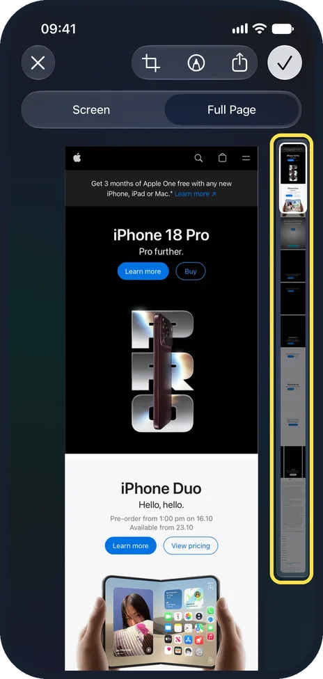 iPhone screen: Tap Full Page