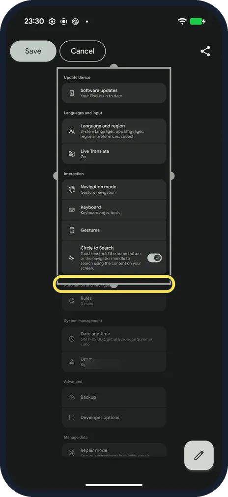 Android screenshot: Drag the frame to choose what to keep
