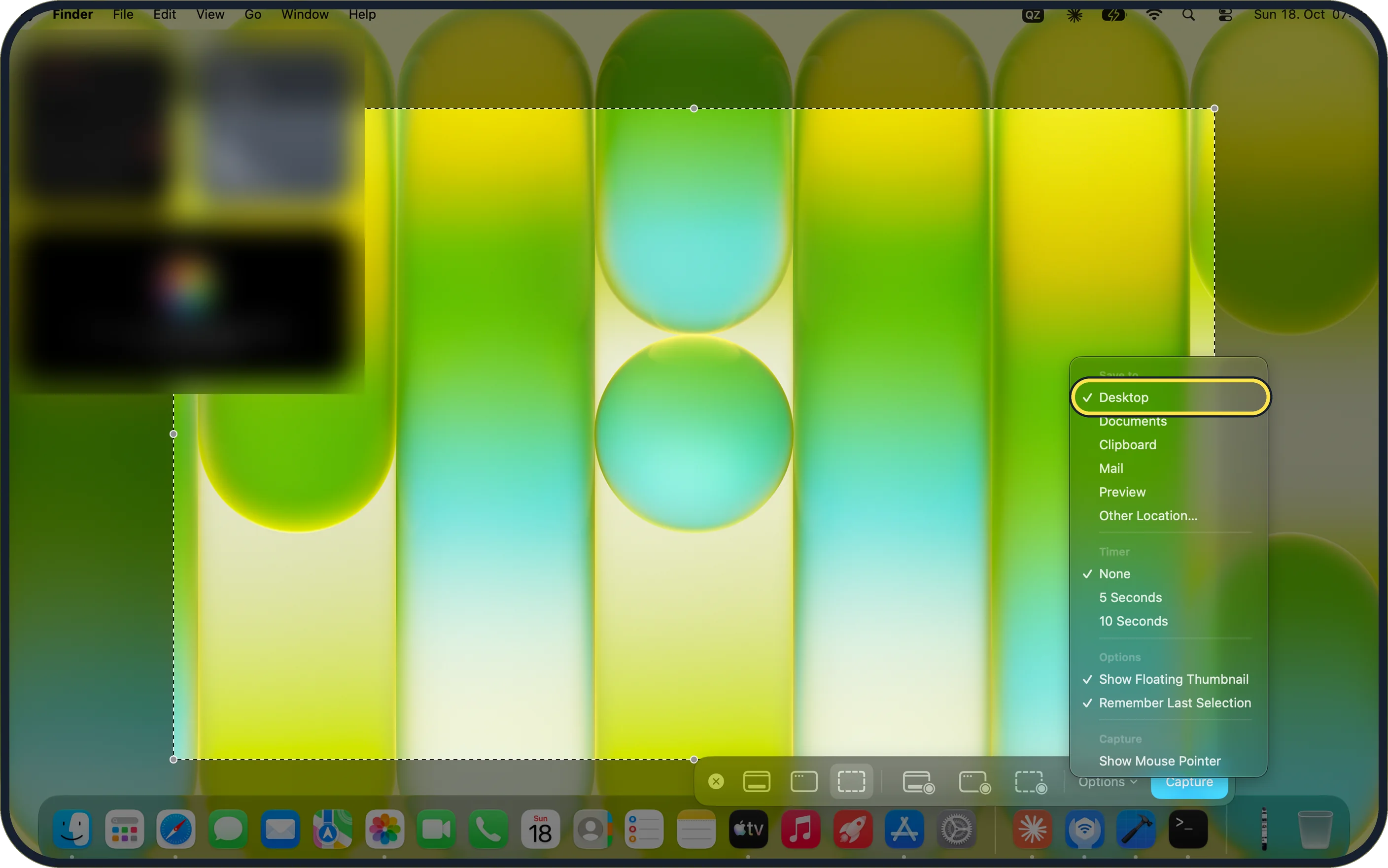 Mac screenshot: Choose where to save and set a timer