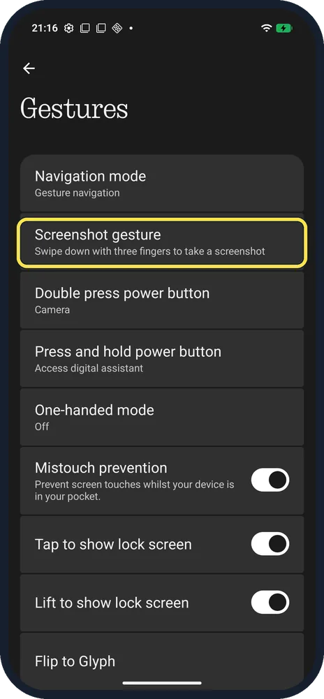 Android screenshot: Tap Screenshot gesture