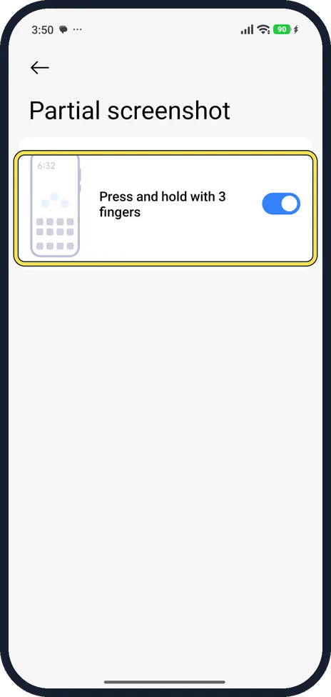 Android screenshot: Turn on Partial screenshot