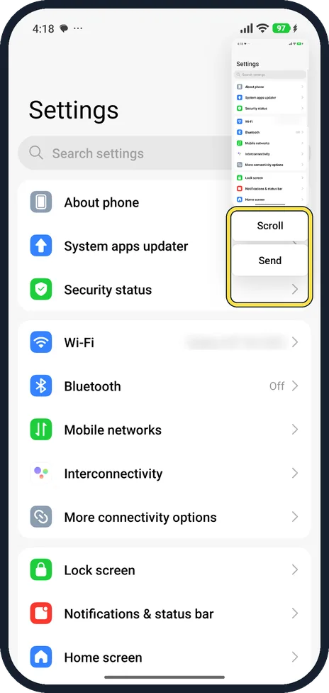 Android screenshot: Take the screenshot