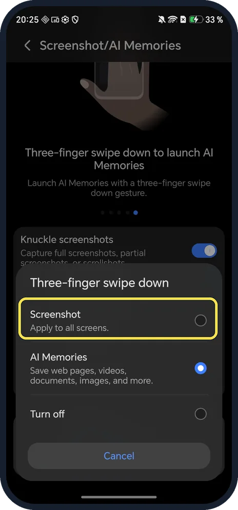 Android screenshot: Choose Screenshot