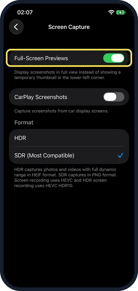 iPhone screen: Full screen or a small thumbnail