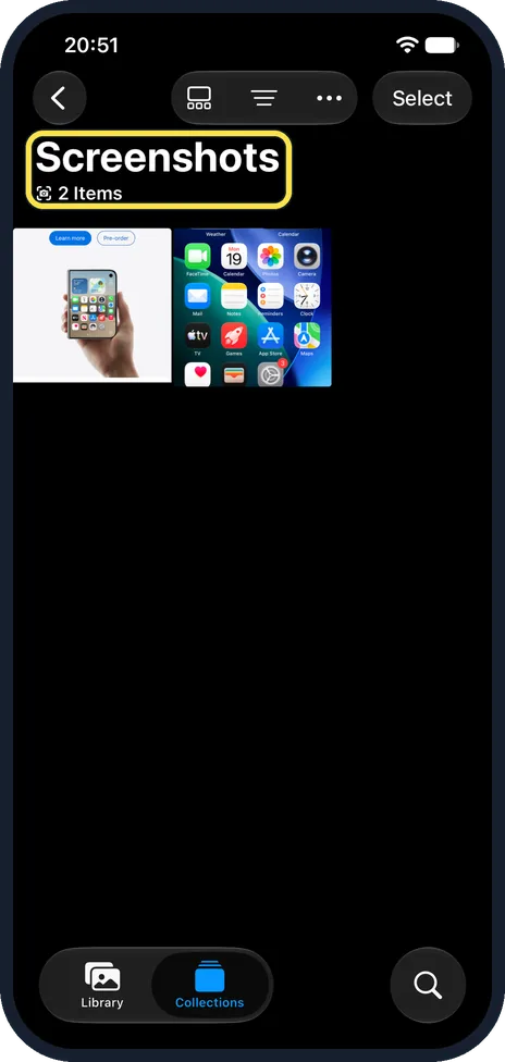 iPhone screen: Find the screenshot