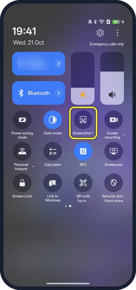 Android screenshot: Or use the Screenshot tile