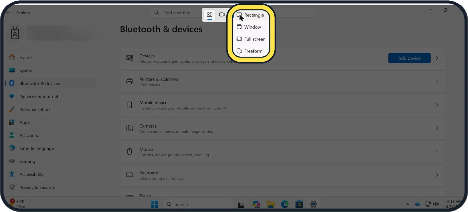 Windows screenshot: Choose a shape and drag