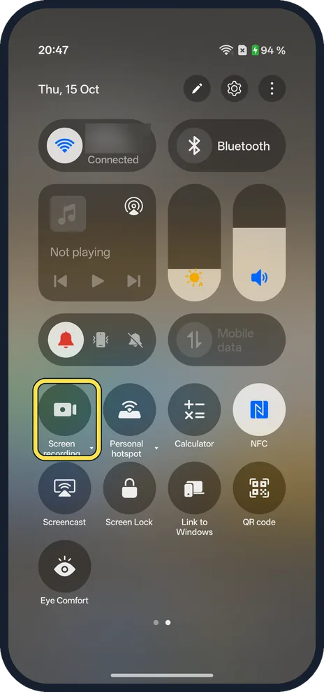 Android screenshot: Find Screen recording