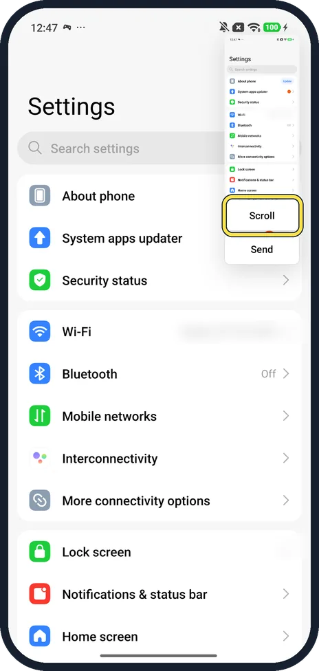 Android screenshot: Take a screenshot and tap Scroll