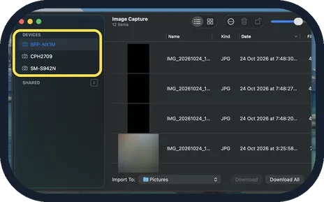 Android screenshot: Open Image Capture and click the phone