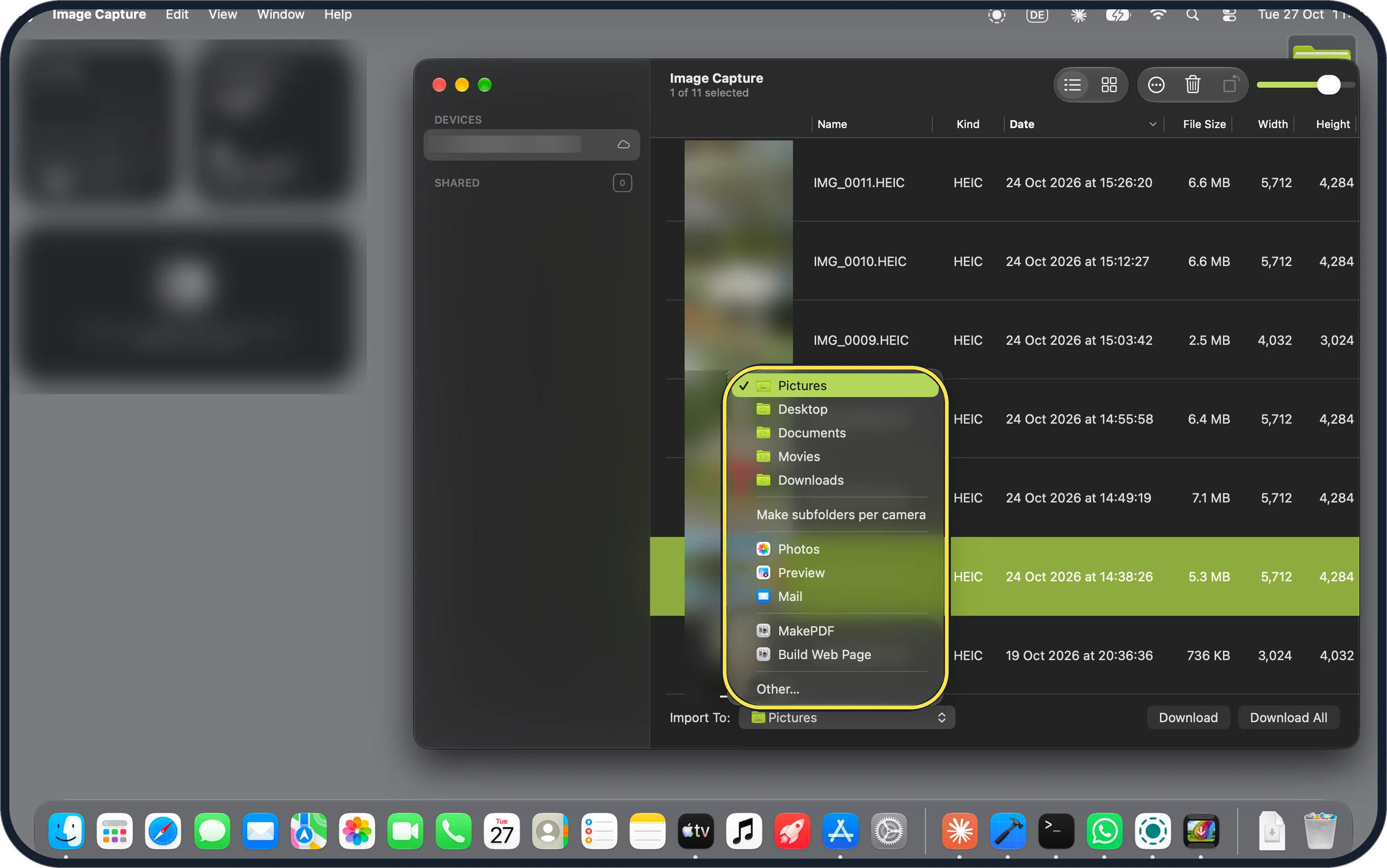 Mac screenshot: Choose where the photos go