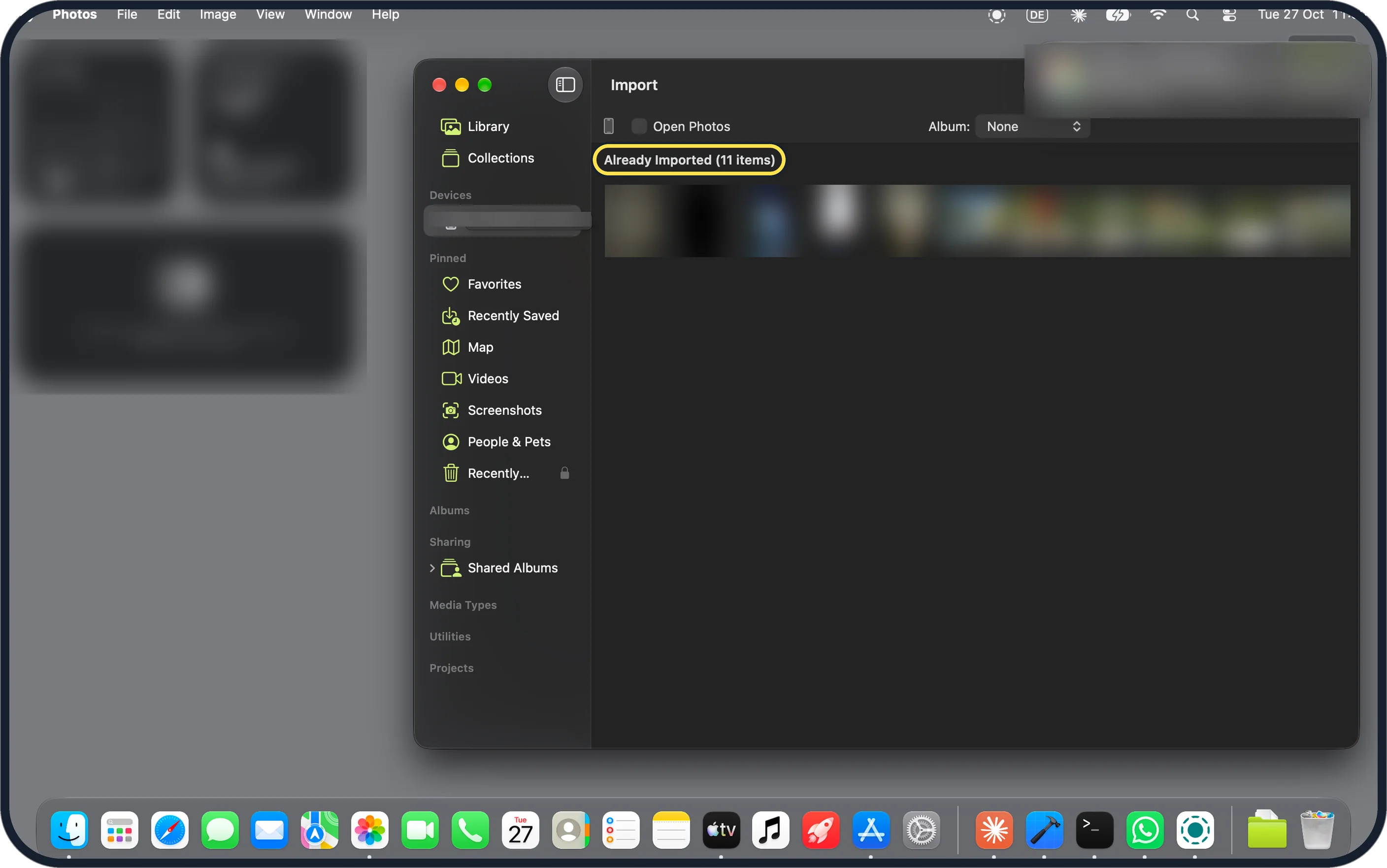 Mac screenshot: Import in Photos